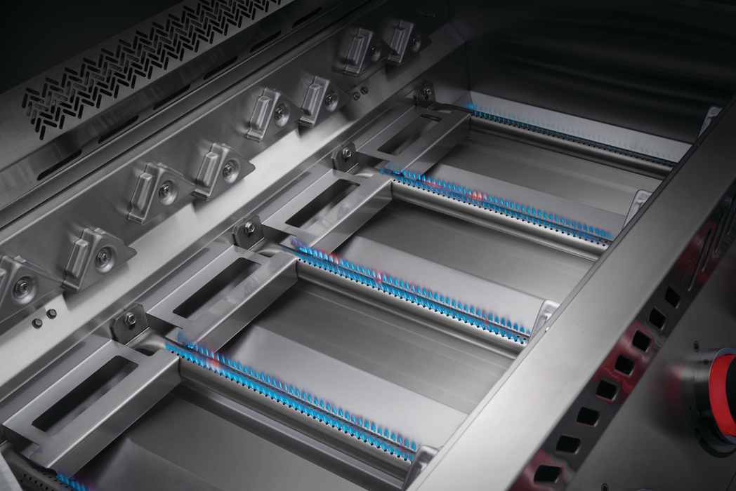 Napoleon 700 Series 44 RB Built-in Gas Grill - close-up of the burners and sear plates under the grids
