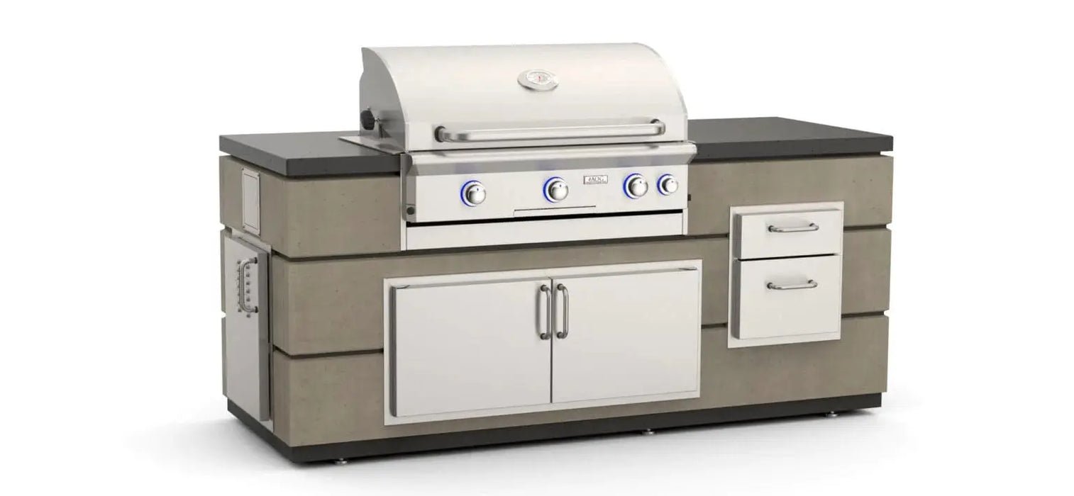 American Outdoor Grill - Contemporary 650 GFRC Pre-Fab Island (35” x 82”) w/ Double Drawer Cut-out - ID650-SMD-82BA American Outdoor Grill