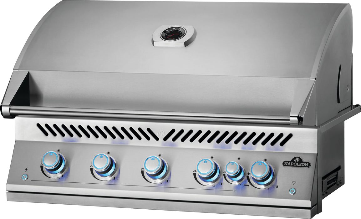 Napoleon 700 Series 38" Built-in Gas Grill with Infrared Rear Burner - angled view, lid closed