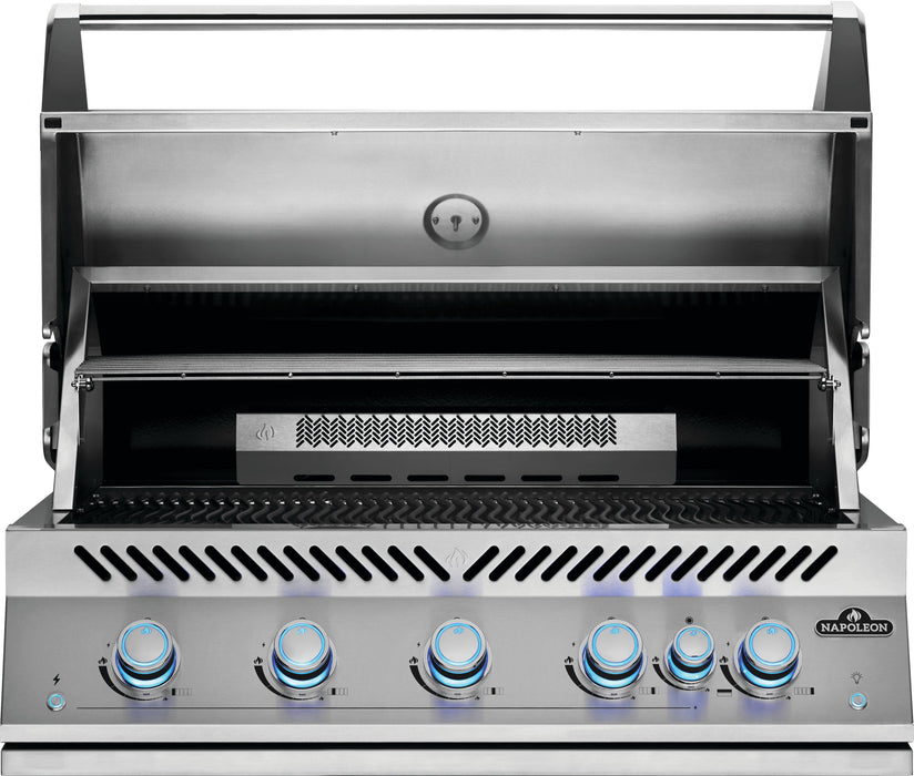 Napoleon 700 Series 38" Built-in Gas Grill with Infrared Rear Burner - lid open showing grids and rear burner