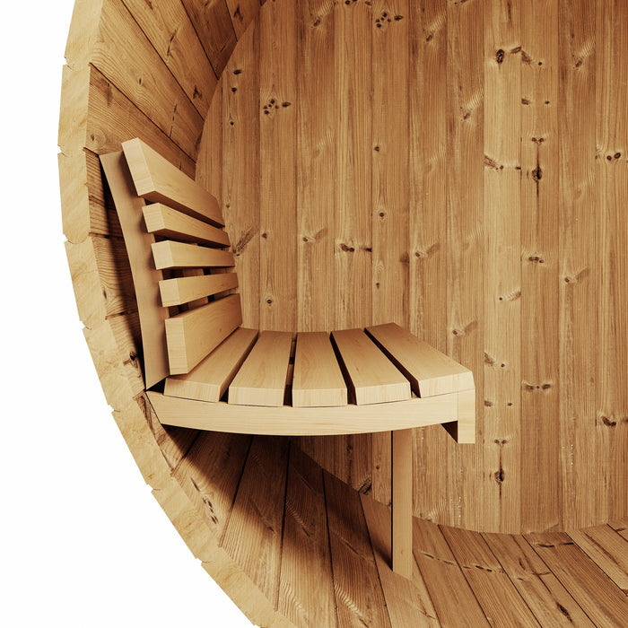 SaunaLife E6W barrel sauna - curved ergonomic bench inside the barrel