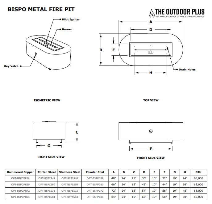 The Outdoor Plus Bispo Fire Pit + Free Cover The Outdoor Plus