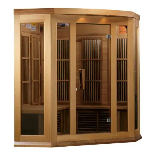 Maxxus 3 Person Corner Unit Near Zero EMF Infrared Sauna - Canadian Red Cedar Maxxus