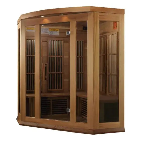 Maxxus 3 Person Corner Unit Near Zero EMF Infrared Sauna - Canadian Red Cedar Maxxus