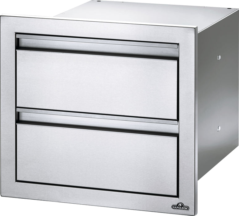 Napoleon 18" Stainless Steel Triple/Double/Single Drawer - double drawer, angled view