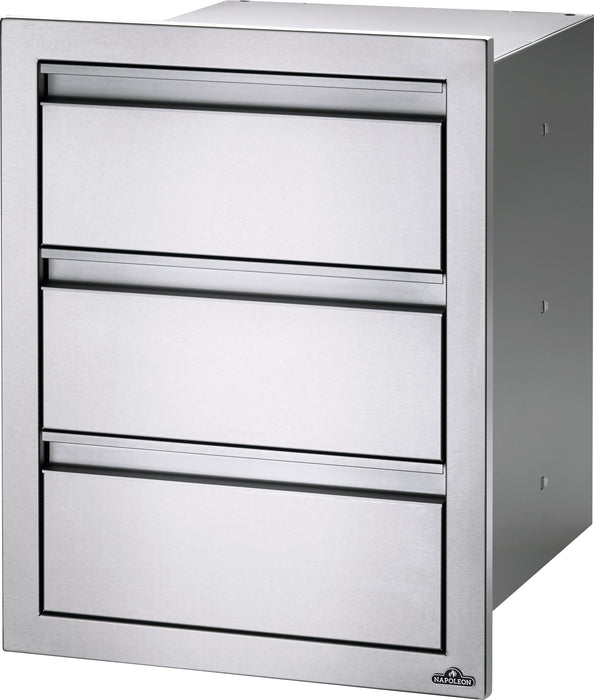 Napoleon 18" Stainless Steel Triple/Double/Single Drawer - triple drawer, angled view