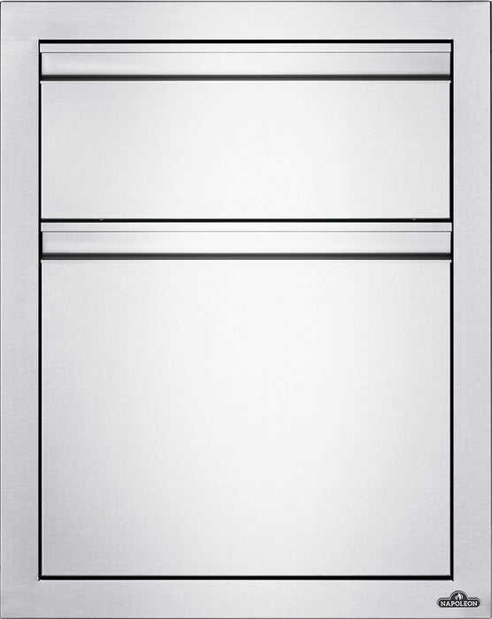 Napoleon 18" X 24" Stainless Steel Large and Standard Double Drawer - front view