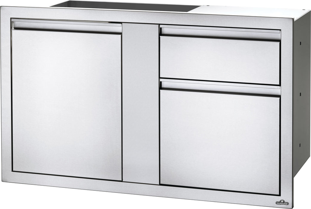 Napoleon 42" X 24" Stainless Steel Large Single Door and Triple/Double Drawer - single door with double drawer, angled view