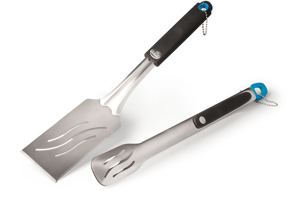 Napoleon 70032 Two Piece Toolset - spatula and tongs with black and blue handles