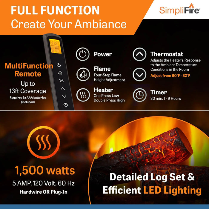 SimpliFire 25" Traditional Built-In Electric Fireplace Insert SimpliFire