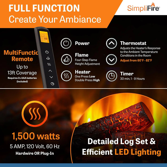 SimpliFire 35" Traditional Built-In Electric Fireplace Insert SimpliFire
