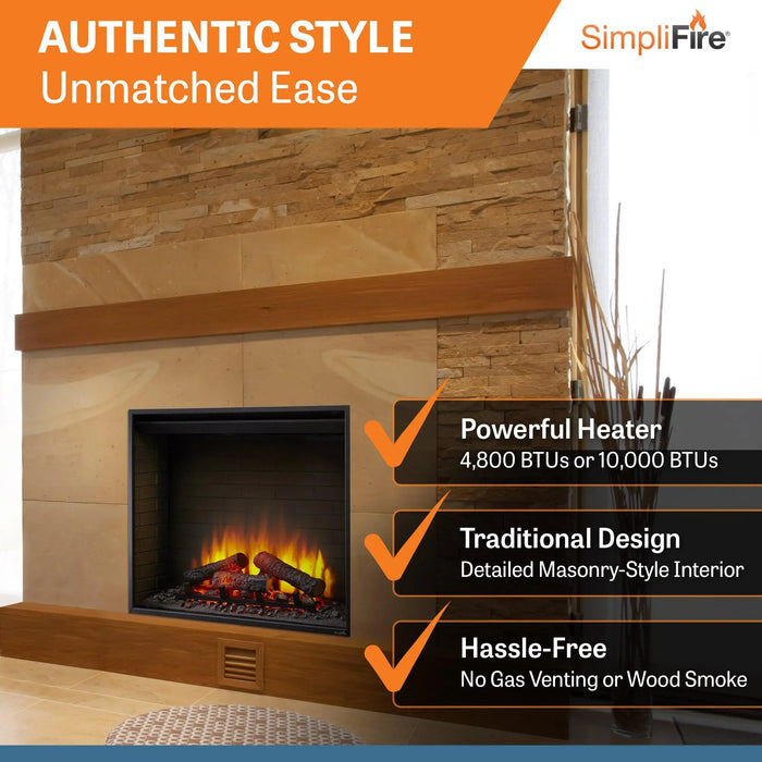 SimpliFire 36" Traditional Built-In Electric Fireplace SimpliFire