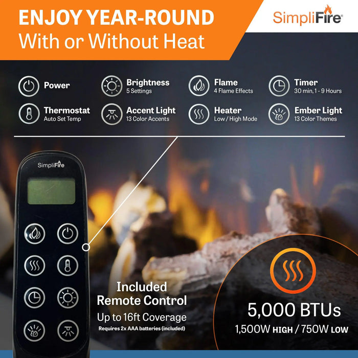 SimpliFire Format 36" Wall Mounted Linear Electric Fireplace SimpliFire