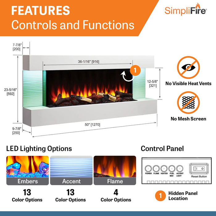 SimpliFire Format 36" Wall Mounted Linear Electric Fireplace SimpliFire