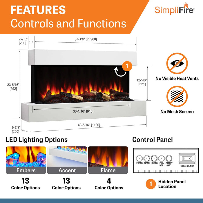 SimpliFire Format 36" Wall Mounted Linear Electric Fireplace SimpliFire