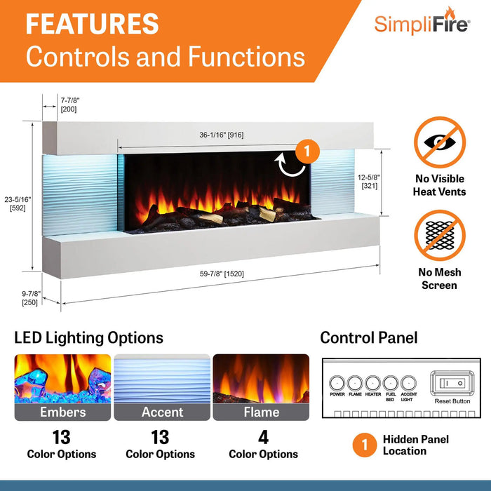 SimpliFire Format 36" Wall Mounted Linear Electric Fireplace SimpliFire