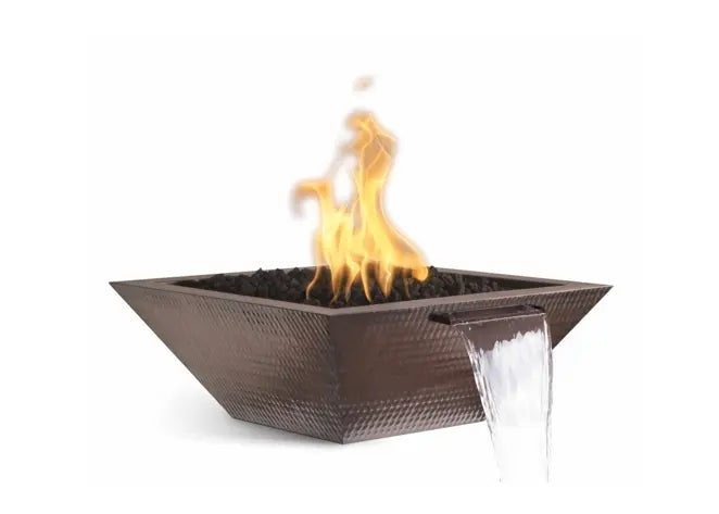 The Outdoor Plus Maya Hammered Copper Square Gas Fire & Water Bowl
