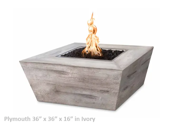 The Outdoor Plus Plymouth Square Wood Grain Concrete Fire Pit + Free Cover The Outdoor Plus