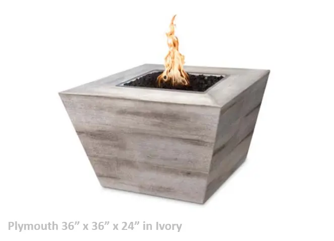 The Outdoor Plus Plymouth Square Wood Grain Concrete Fire Pit + Free Cover The Outdoor Plus
