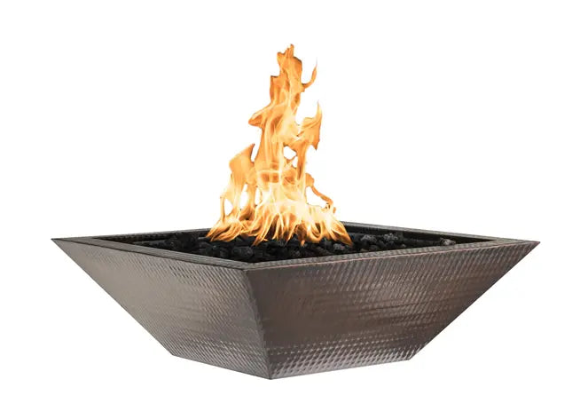 The Outdoor Plus Maya Hammered Copper Square Gas Fire Bowl
