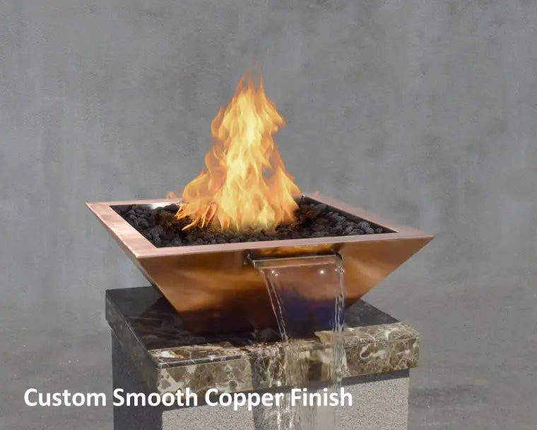 The Outdoor Plus Maya Hammered Copper Square Gas Fire & Water Bowl