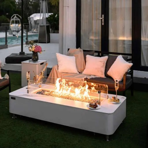 Elementi Plus Athens 62" Marble Porcelain Top Fire Table - Bianco White Elementi Plus