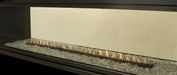 Empire Boulevard 48" See-Through Vent Free Gas Fireplace, angled view with flames in a light wall