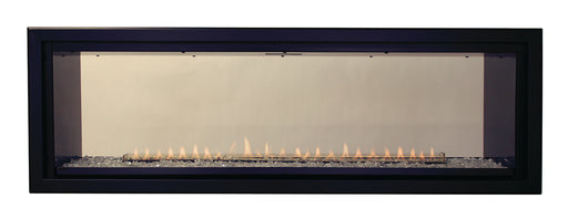 Empire Boulevard 60" Vent Free See-Through Gas Fireplace, front view with flames on