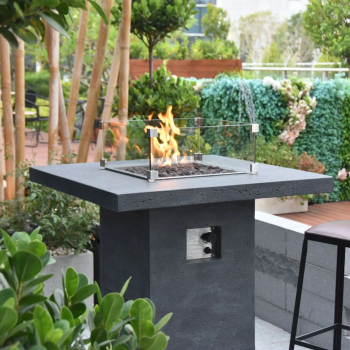 Elementi Montreal 34 in. x 34 in. Square Concrete Liquid Propane Fire Pit OFG221 Elementi
