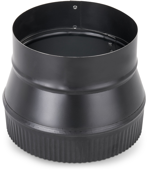 Napoleon black stove pipe increaser, 7 inch to 6 inch, small end crimped